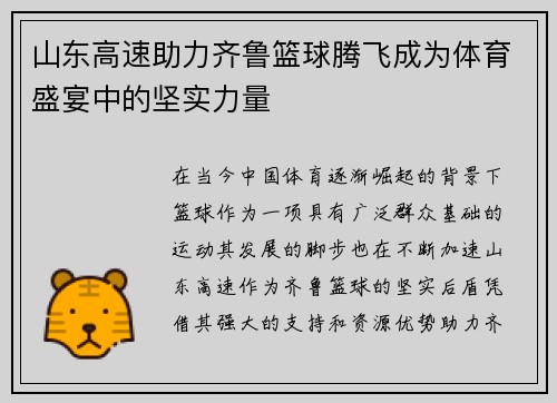 山东高速助力齐鲁篮球腾飞成为体育盛宴中的坚实力量