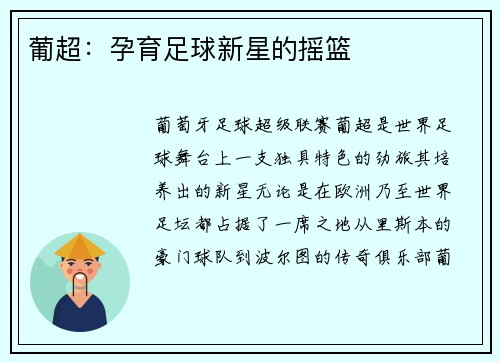 葡超：孕育足球新星的摇篮