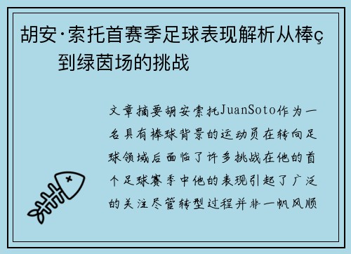 胡安·索托首赛季足球表现解析从棒球到绿茵场的挑战