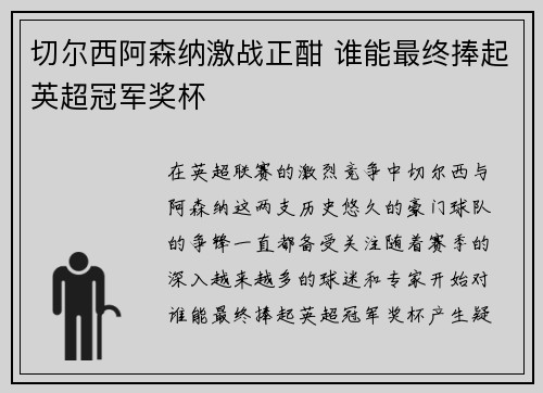 切尔西阿森纳激战正酣 谁能最终捧起英超冠军奖杯